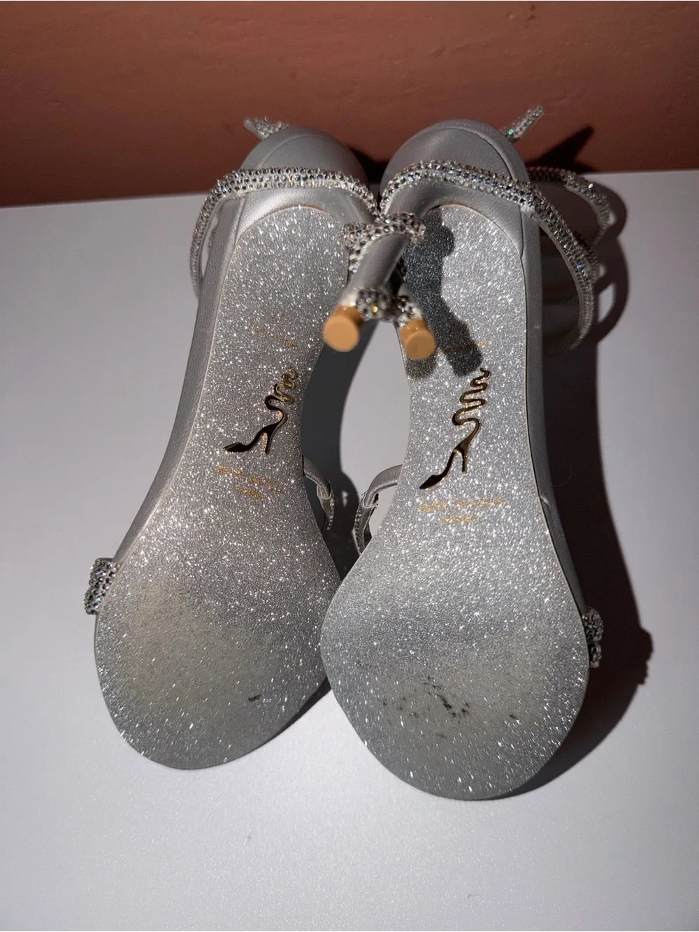 Rene Caovilla Women's Silver Margot Embellished Sandals Size 37